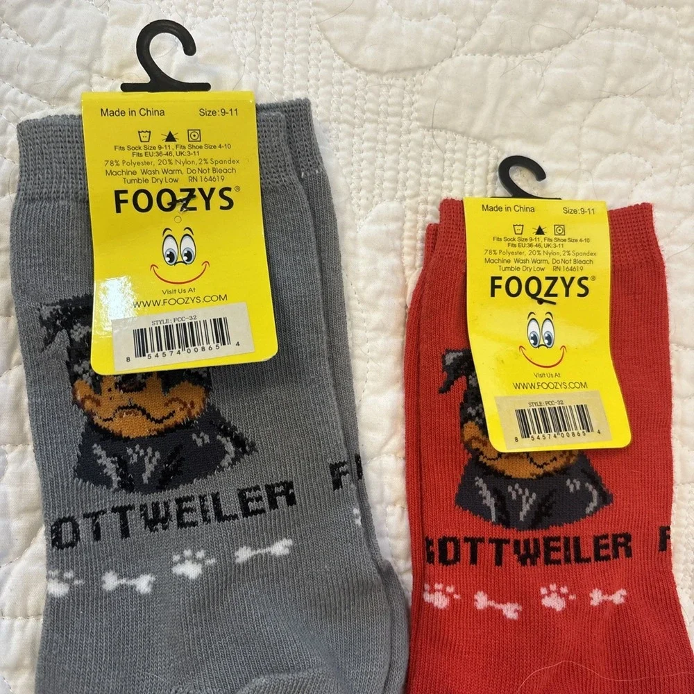 Foozy's Canine Collection Rottweiler Socks SZ 9-11 Gray Red Lot of 2 PolyBlend